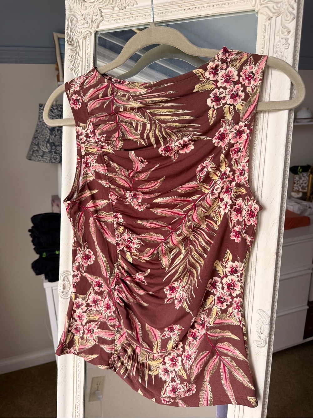 Sleeveless Floral Ruched Blouse
